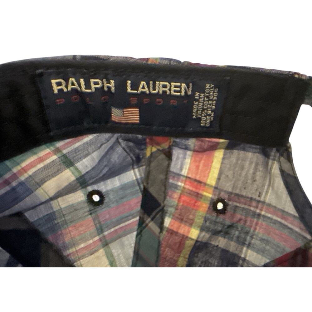 Ralph Lauren Cap Madras Plaid Patchwork Blue Pony Preppy Baseball Hat Adj - Picture 2 of 11